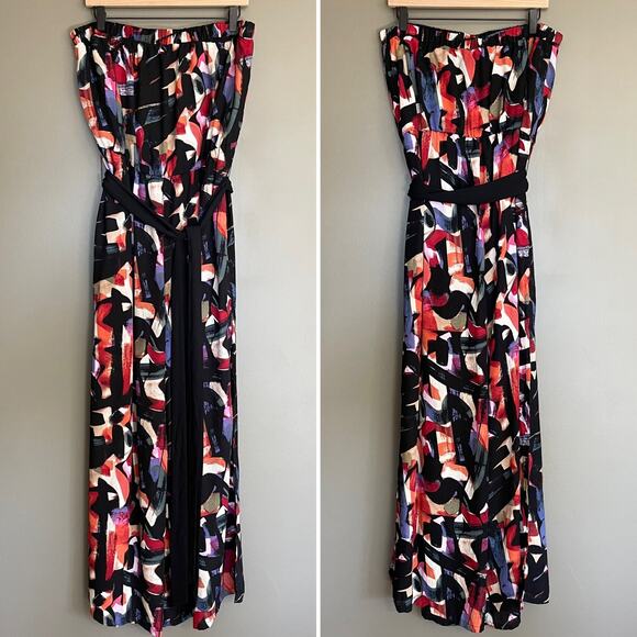 New York & Company Abstract Print Jumpsuit Size XXL Wide Leg Flowy Colorful Chic - Picture 3 of 16